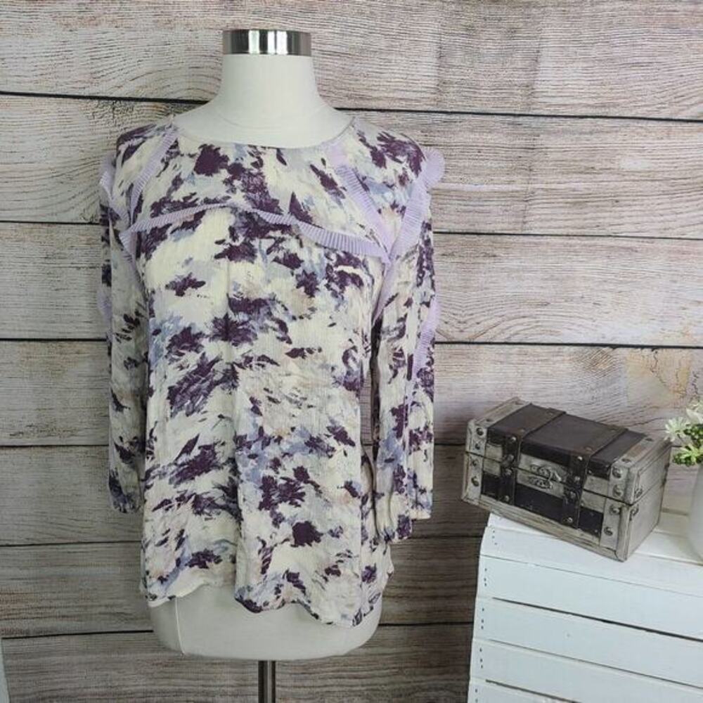 5/$25 Vintage America Purple Abstract Ruffle Top XL